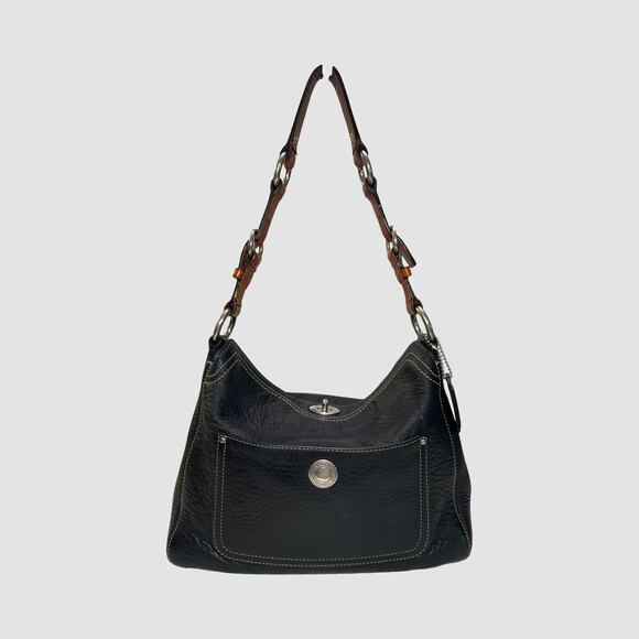 Coach Chelsea Slim Duffle Hobo Shoulder Bag Black Leather 10131 Vintage - Picture 1 of 15